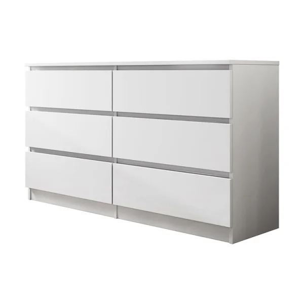 Cassettiera moderna 139x77cm 6 cassetti bianco Rotterdam