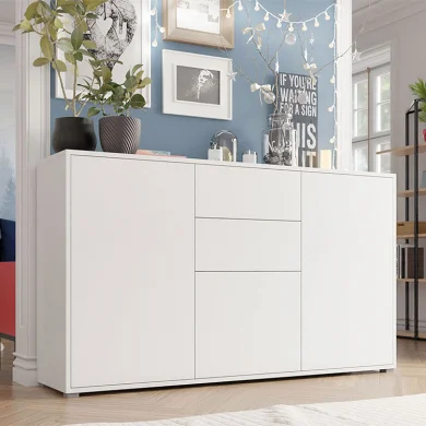 Credenza moderna 141x93cm 2 cassetti 3 ante bianco Eindhoven