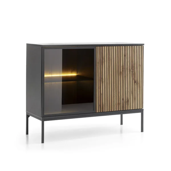 Credenza moderna soggiorno 104x83cm nero rovere antico cannettato Bali