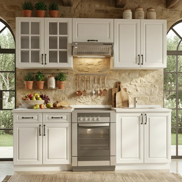 Cucina 220cm moderna lineare componibile bianca Artus