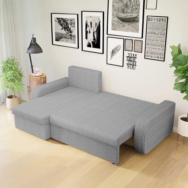 Divano angolare letto 238x147cm 3 posti velluto a coste grigio Flow