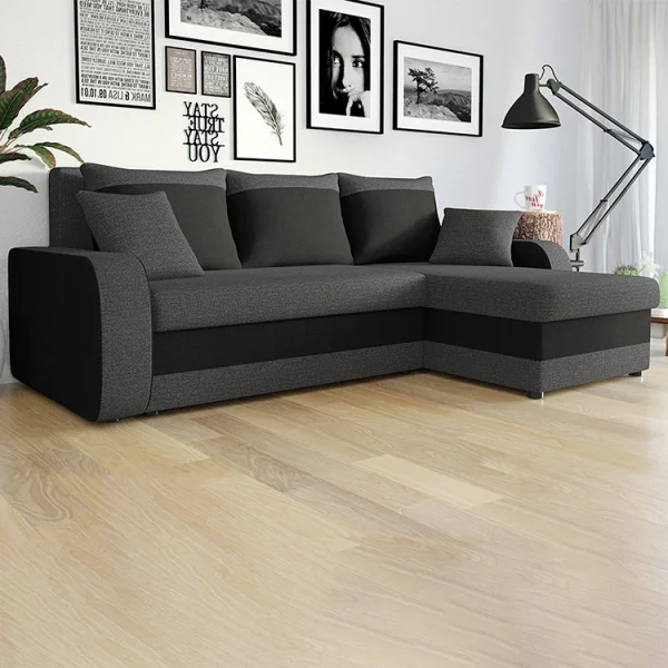 Divano angolare letto 238x147cm 3 posti grigio scuro nero Flow