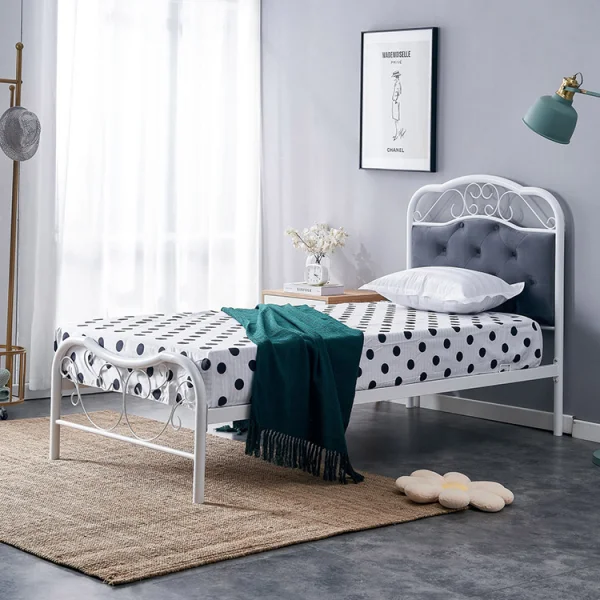 Letto singolo 90x200cm grigio moderno con testiera bianco Geki