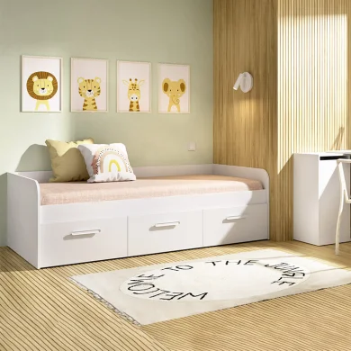 Letto singolo 90x190cm per bambini legno bianco 3 cassetti Alvaro