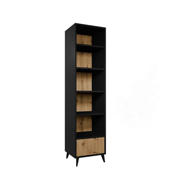 Libreria 50x192cm 5 vani a giorno 1 cassetto rovere nero Hans