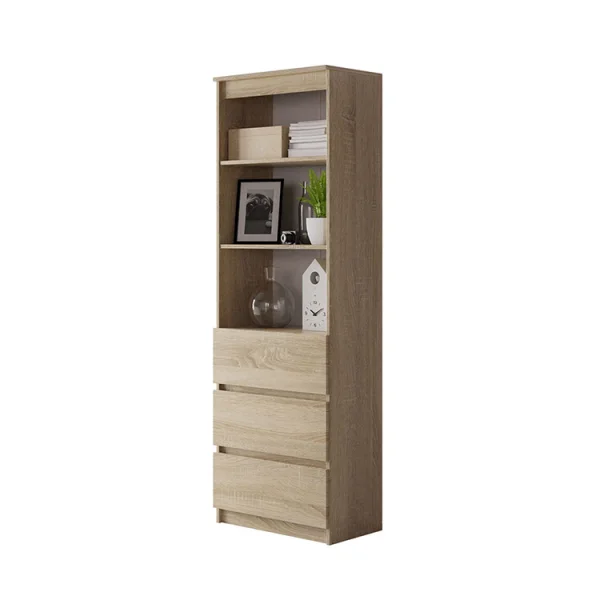 Libreria moderna 60x180cm 3 vani a giorno 3 cassetti rovere Sterling