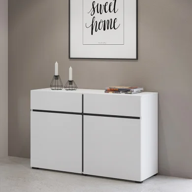 Madia moderna 120x78cm 2 ante 2 cassetti bianco opaco nero Lolla