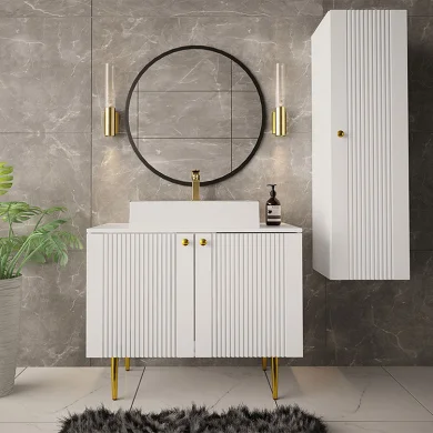 Mobile bagno 125x140cm bianco piedini oro Banf 2