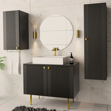 Mobile bagno 160x140cm nero piedini oro Banf