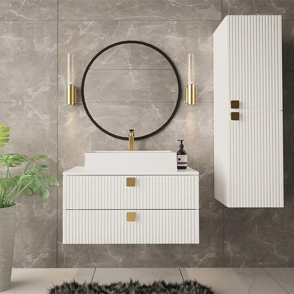 Mobile bagno sospeso 115x140cm maniglie oro bianco Bursa 2