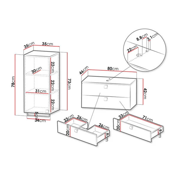 Mobile bagno sospeso 115x140cm maniglie oro grigio Bursa 3