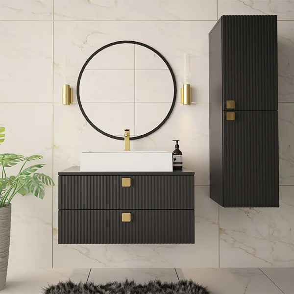 Mobile bagno sospeso 115x140cm maniglie oro nero Bursa 2