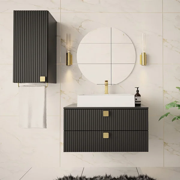 Mobile bagno sospeso 115x140cm maniglie oro nero Bursa 3