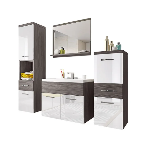 Mobile bagno sospeso 140x133cm bianco lucido grigio scuro Loretta