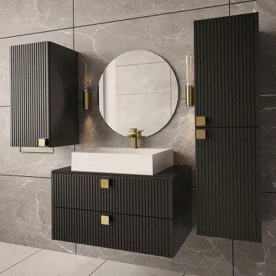 Mobile bagno sospeso 150x140cm maniglie oro nero Bursa