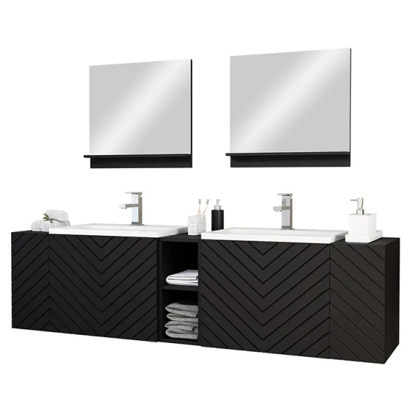 Mobile bagno sospeso 190x160cm doppio lavabo serigrafato nero Baden 3