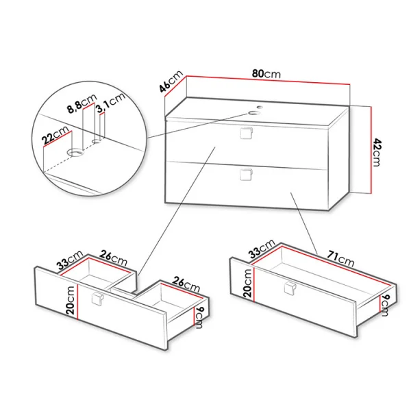 Mobile bagno sospeso 80x42cm maniglie oro bianco Bursa 4