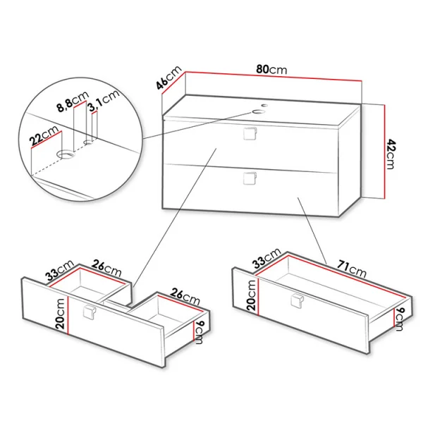 Mobile bagno sospeso 80x140cm maniglie oro grigio Bursa 4