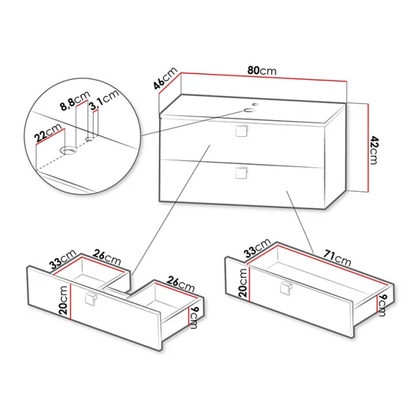 Mobile bagno sospeso 80x140cm maniglie oro nero Bursa 4