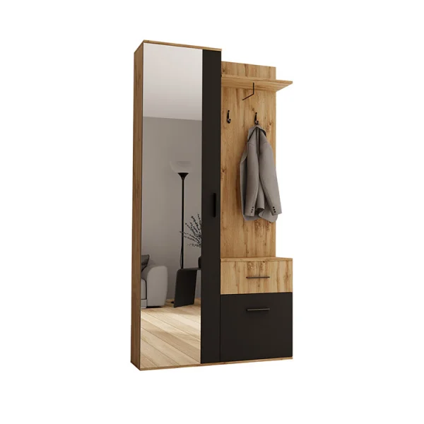 Mobile ingresso 97x195cm con specchio 1 anta 2 cassetti legno nero Assen