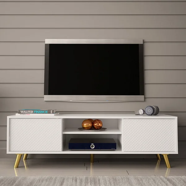 Mobile porta tv 140x42cm 2 vani a giorno 2 ante bianco Nyborg