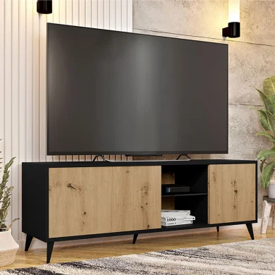 Mobile porta tv 150x52cm 2 vani a giorno 2 ante rovere nero Hans