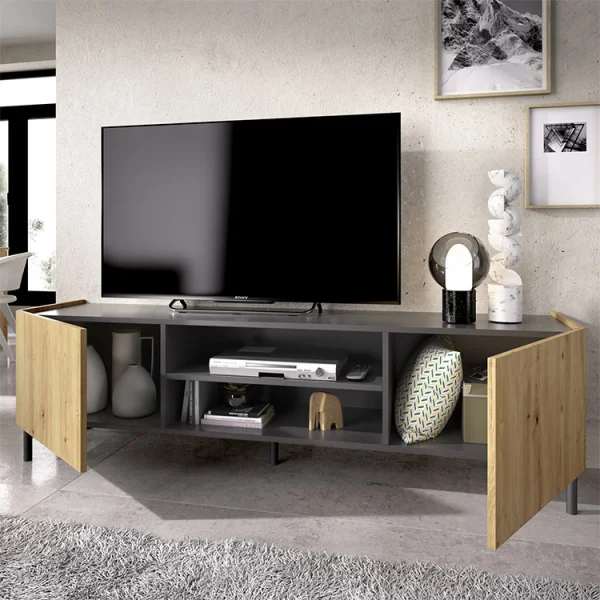 Mobile porta TV 161cm legno rovere grafite Mino