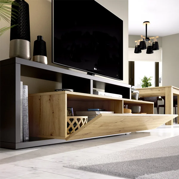 Mobile porta TV 165cm legno rovere grafite Morientes