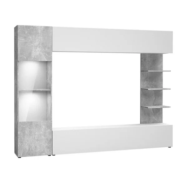 Parete attrezzata 250x187cm con led bianco cemento Gracia