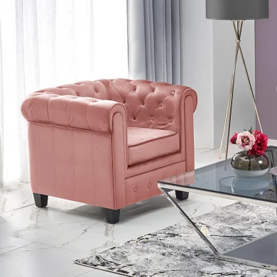 Poltrona da sala imbottita in velluto rosa nero Spina