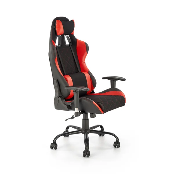 Sedia gaming con ruote regolabile in tessuto rosso nero Degel