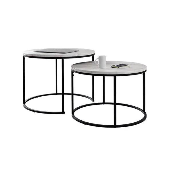 Set 2 tavolini da salotto marmo bianco nero Skive