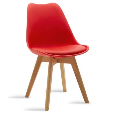 Set 4 sedie da pranzo stile scandinavo imbottita rosso gambe legno Riccia
