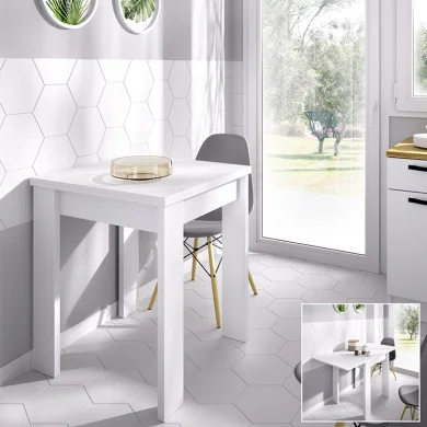 Tavolo da cucina allungabile 67-134x67cm in legno bianco Koke