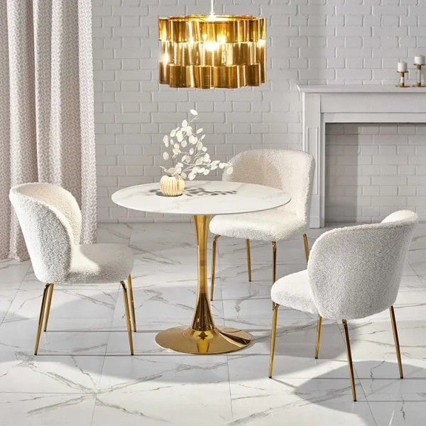 Tavolo rotondo da sala 90x75cm marmo bianco effetto oro Rosselli