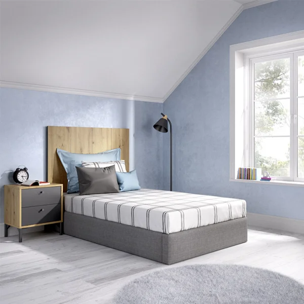 Testiera letto singolo con comodino rovere antracite Alonso