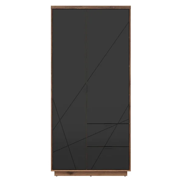 Armadio 94x200cm 2 ante 2 cassetti rovere scuro nero opaco Elin