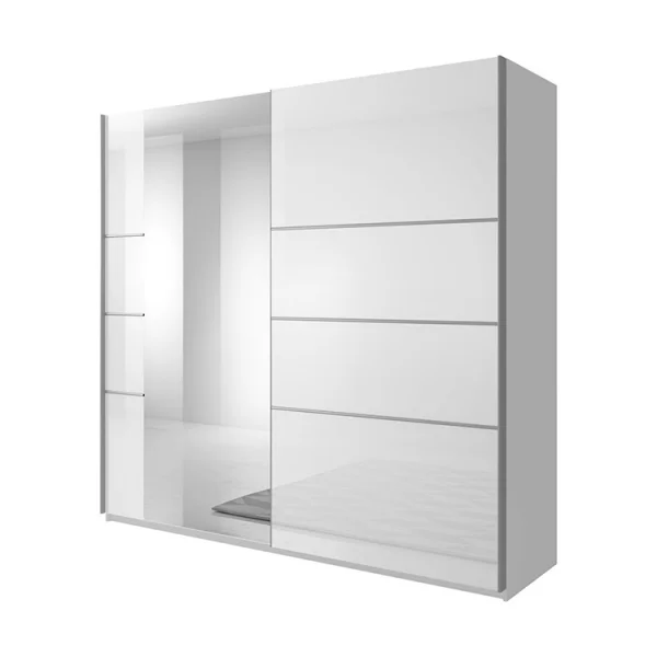 Armadio 180x210cm 2 ante scorrevoli con specchio bianco lucido Marcus Gihome®