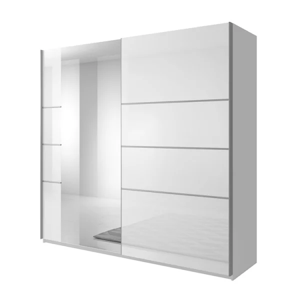 Armadio 200x210cm 2 ante scorrevoli con specchio bianco lucido Marcus Gihome®