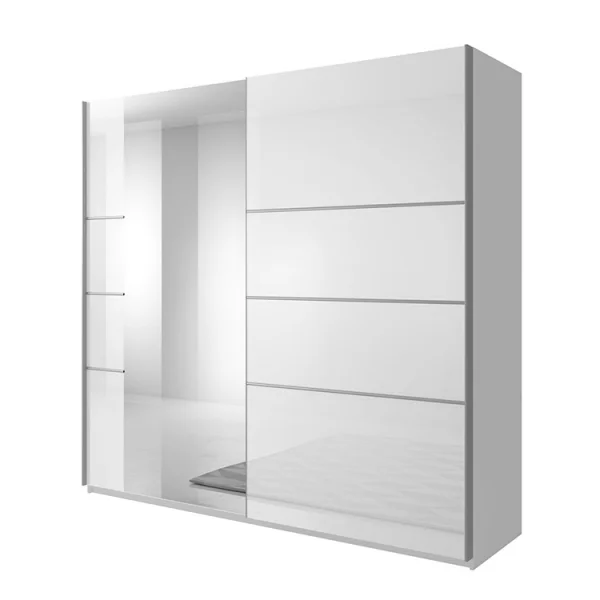 Armadio 221x210cm 2 ante scorrevoli con specchio bianco lucido Marcus Gihome®