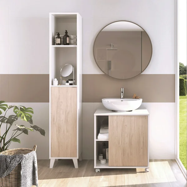 Mobile base bagno 64x59cm con ruote 1 anta rovere bianco Irma