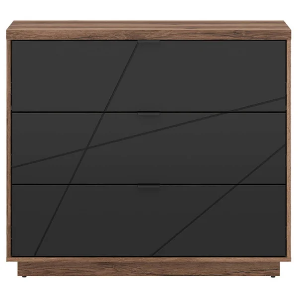 Cassettiera 106x93cm 3 cassetti rovere scuro nero opaco Elin