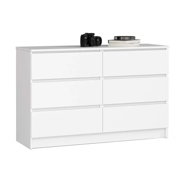 Cassettiera 120x77cm moderna 6 cassetti bianco Living