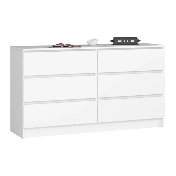 Cassettiera 140x77cm moderna 6 cassetti bianco Living