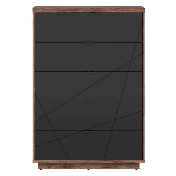 Cassettiera 90x131cm 5 cassetti rovere scuro nero opaco Elin