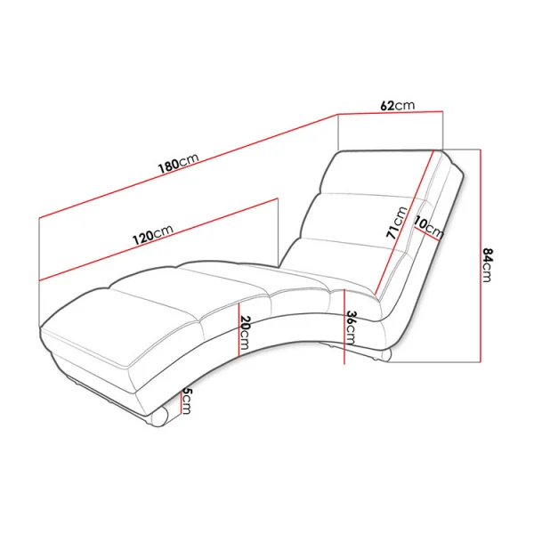 Chaise longue imbottita in velluto a coste 180cm beige Marty