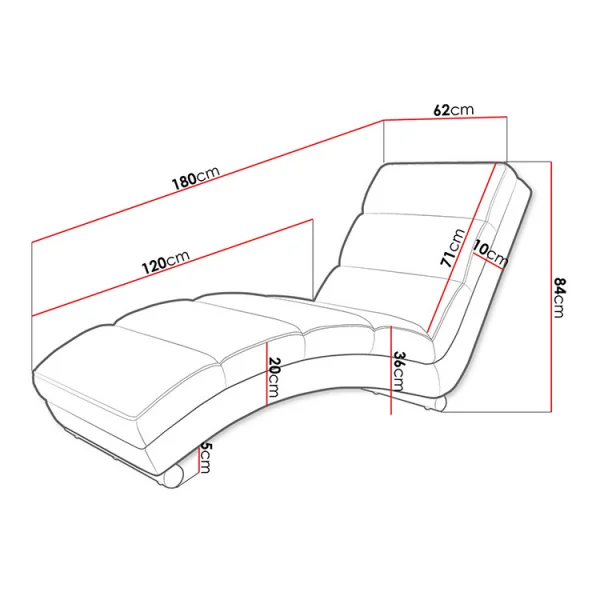 Chaise longue imbottita in velluto a coste 180cm grigio Marty