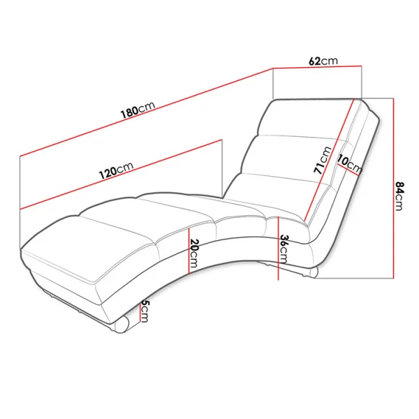 Chaise longue imbottita in velluto a coste 180cm rosa Marty