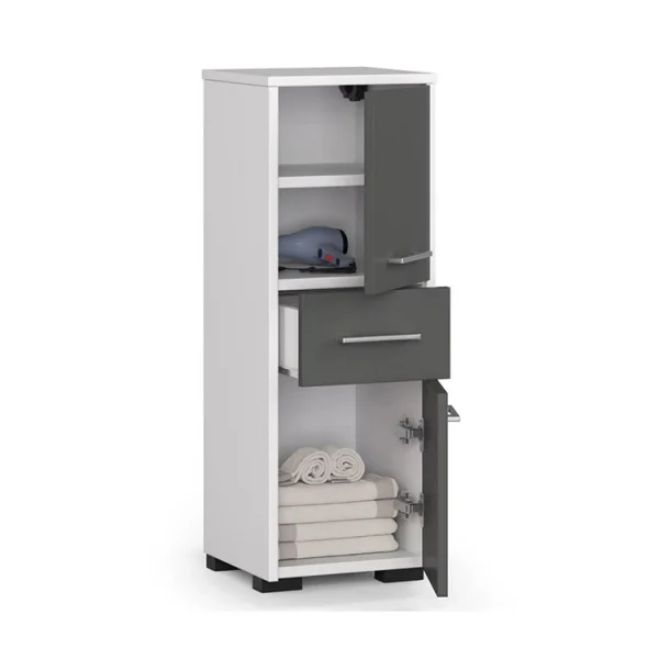 Colonna 30x85cm bagno bassa 2 ante 1 cassetto grigio bianco Woters