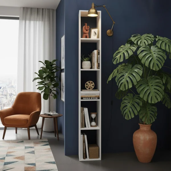 Libreria colonna 28x186h cm con 4 ripiani bianco lucido Sunset